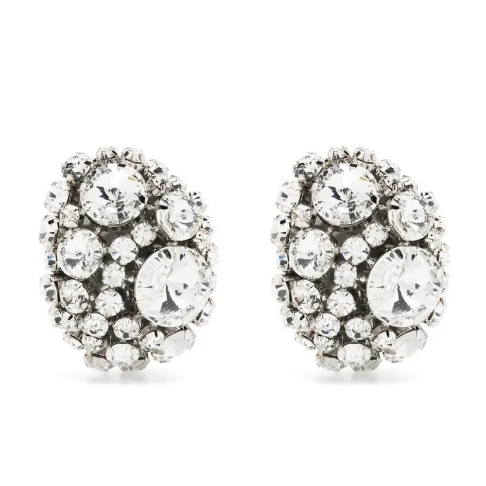 Oversized Clear Glass Rhinestone SilverTone Earrings Clip Chandelier Statement